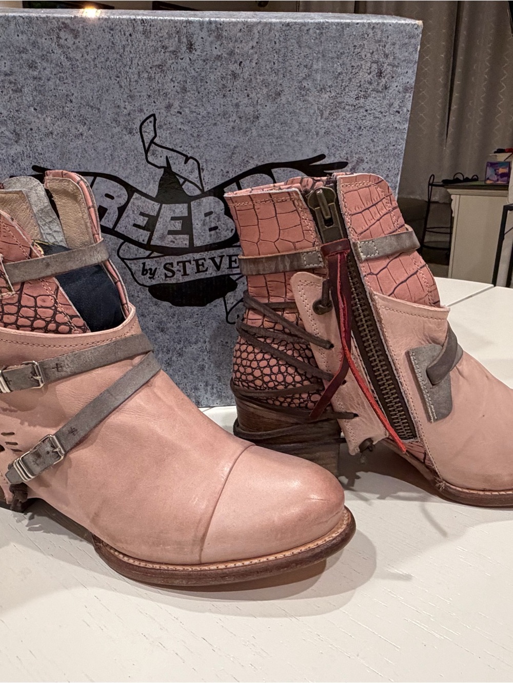 Pink Leather Ankle Boots